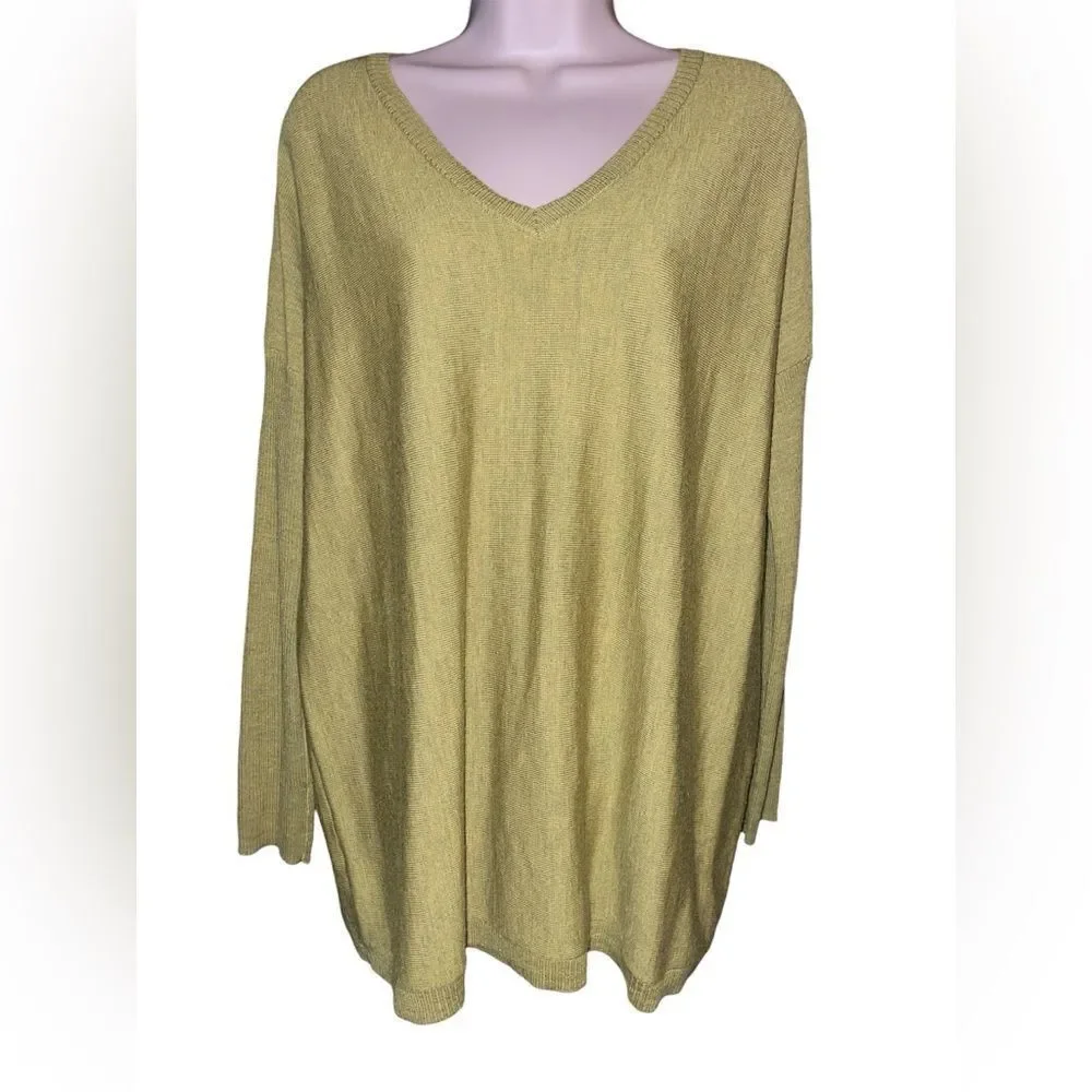 Eileen Fisher Green V-Neck Sweater S/P